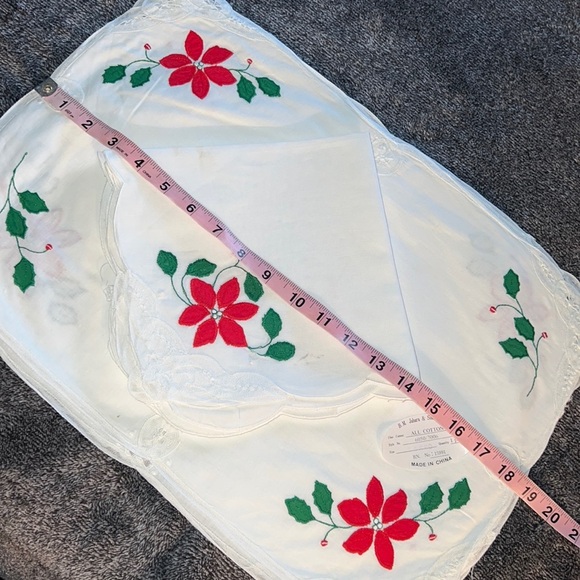 PLACEMAT & NAPKIN FOUR (4) PIECE SET POINSETTIA VINTAGE BATTENBURG LACE JABARA - Picture 5 of 12